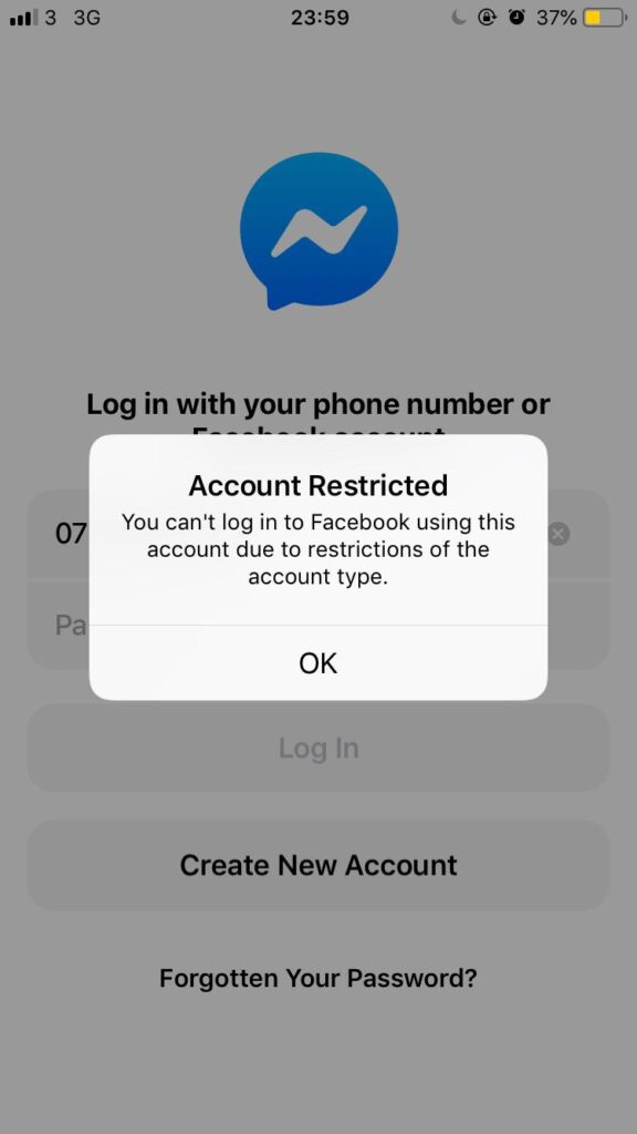 facebook account restricted