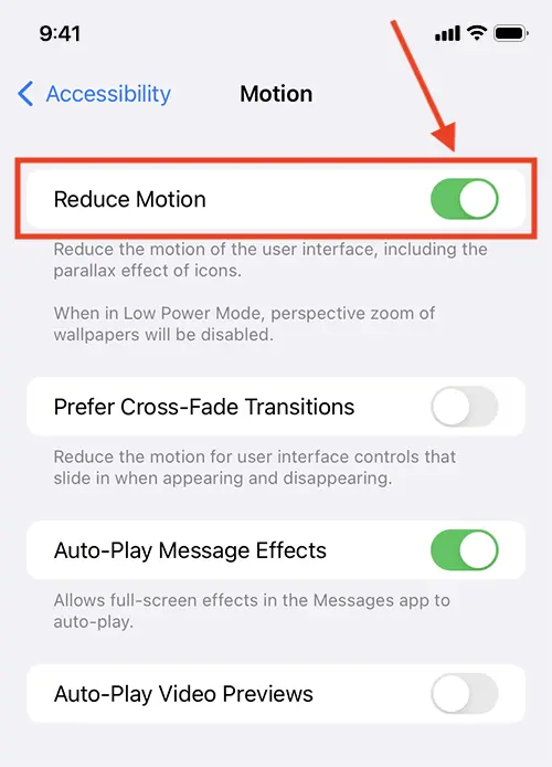 reduce motion on iPhone