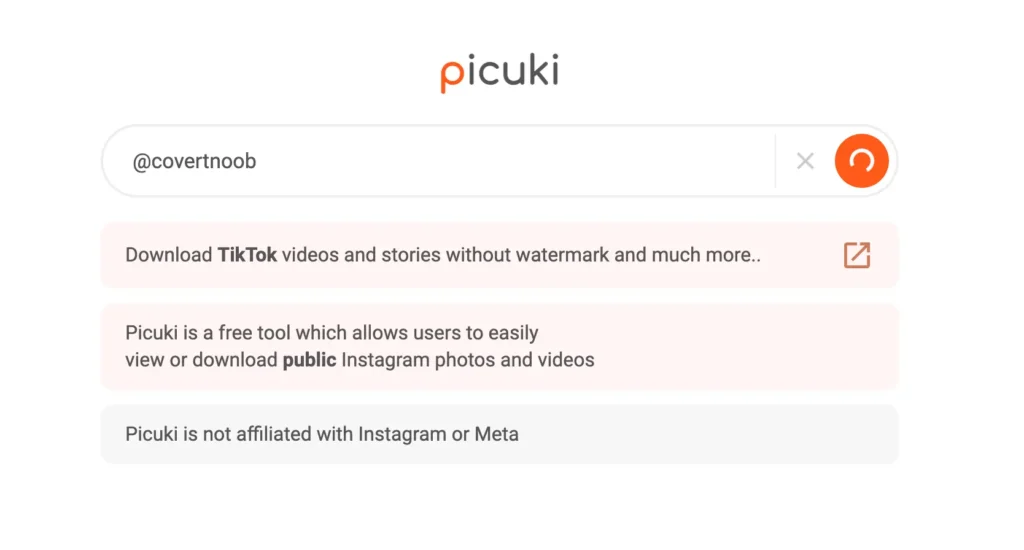 enter username in picuki to view insta profile